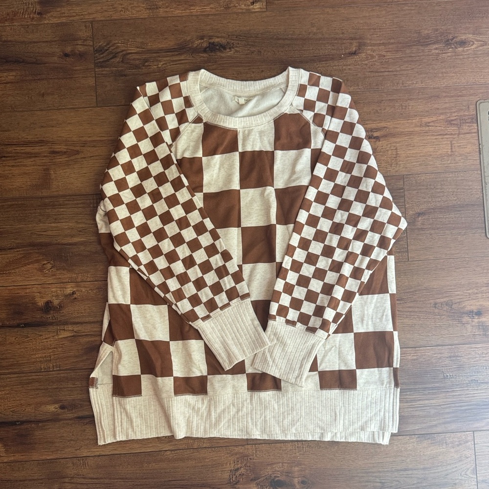 Maurices Brown and Cream Plaid Top